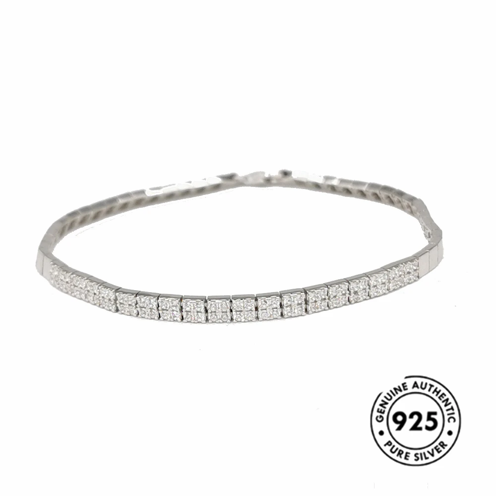 أساور فضة إسترليني للنساء ، أساور تنس عالية الجودة ، مجوهرات صلبة حقيقية ، جاهزة للشحن