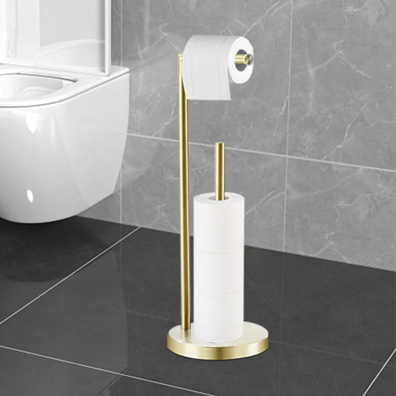 Stainless Steel Floor Type Free Standing Bathroom Toilet Paper Holder Stand with Reserve Area Has Enough Space for Jumbo Roll