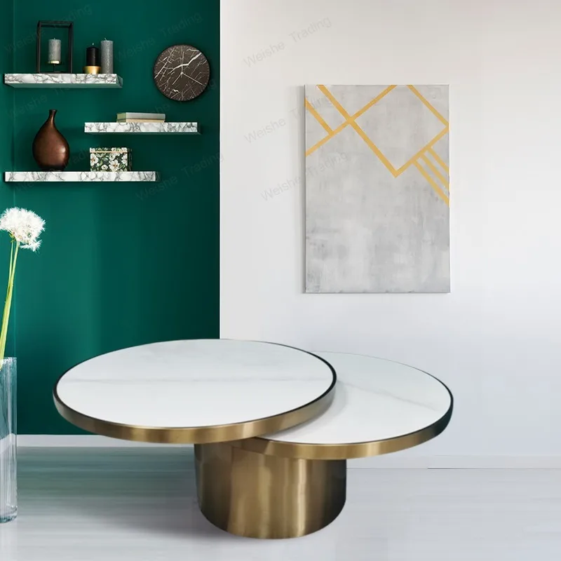 Stainless steel tea table multifunctional double-layer rotating minimalist hardware coffee table