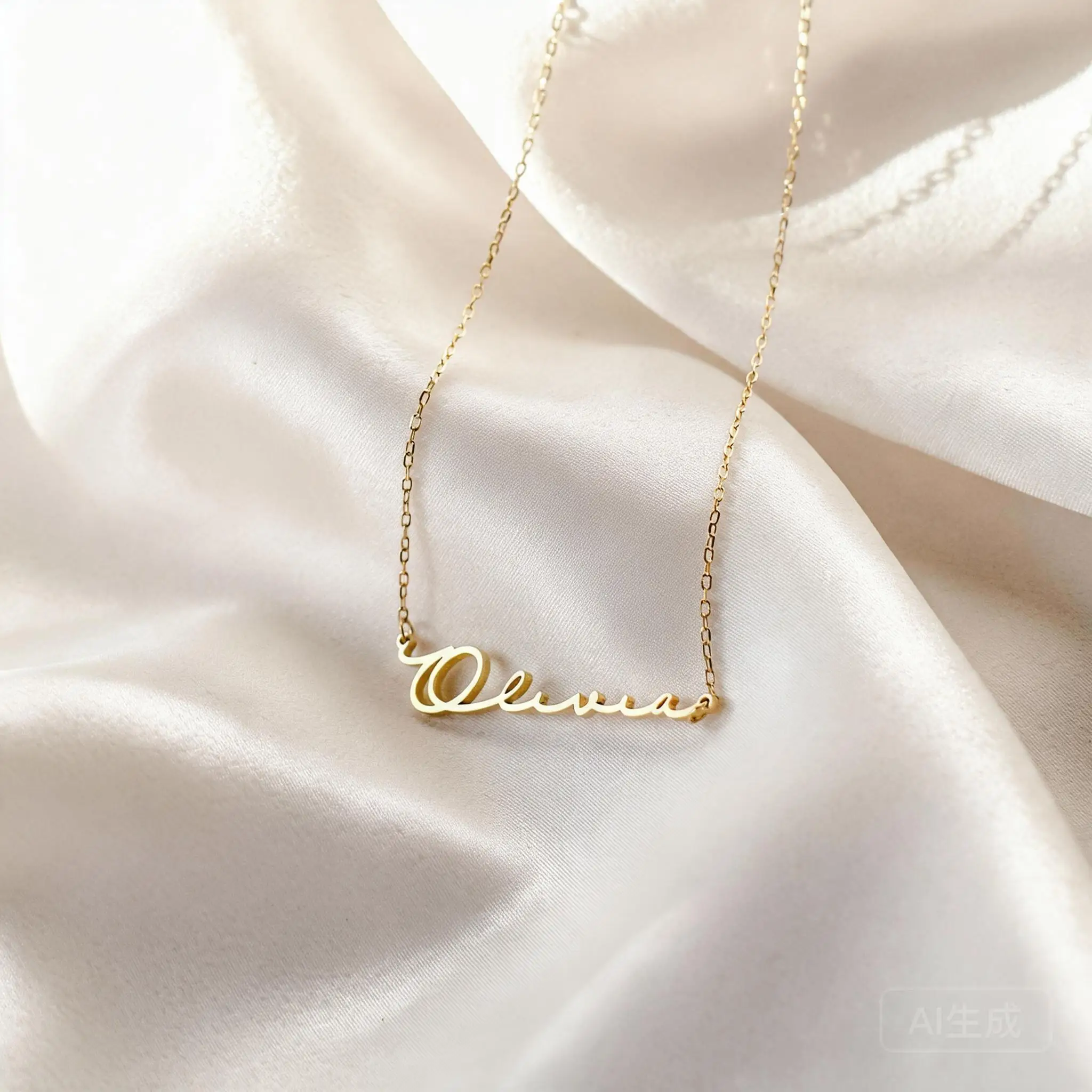 Luxury Personalized Name Necklace Stainless Steel Dainty Script Nameplate Collarbone Chain Gold Rose Gold Jewelry Gift For Women