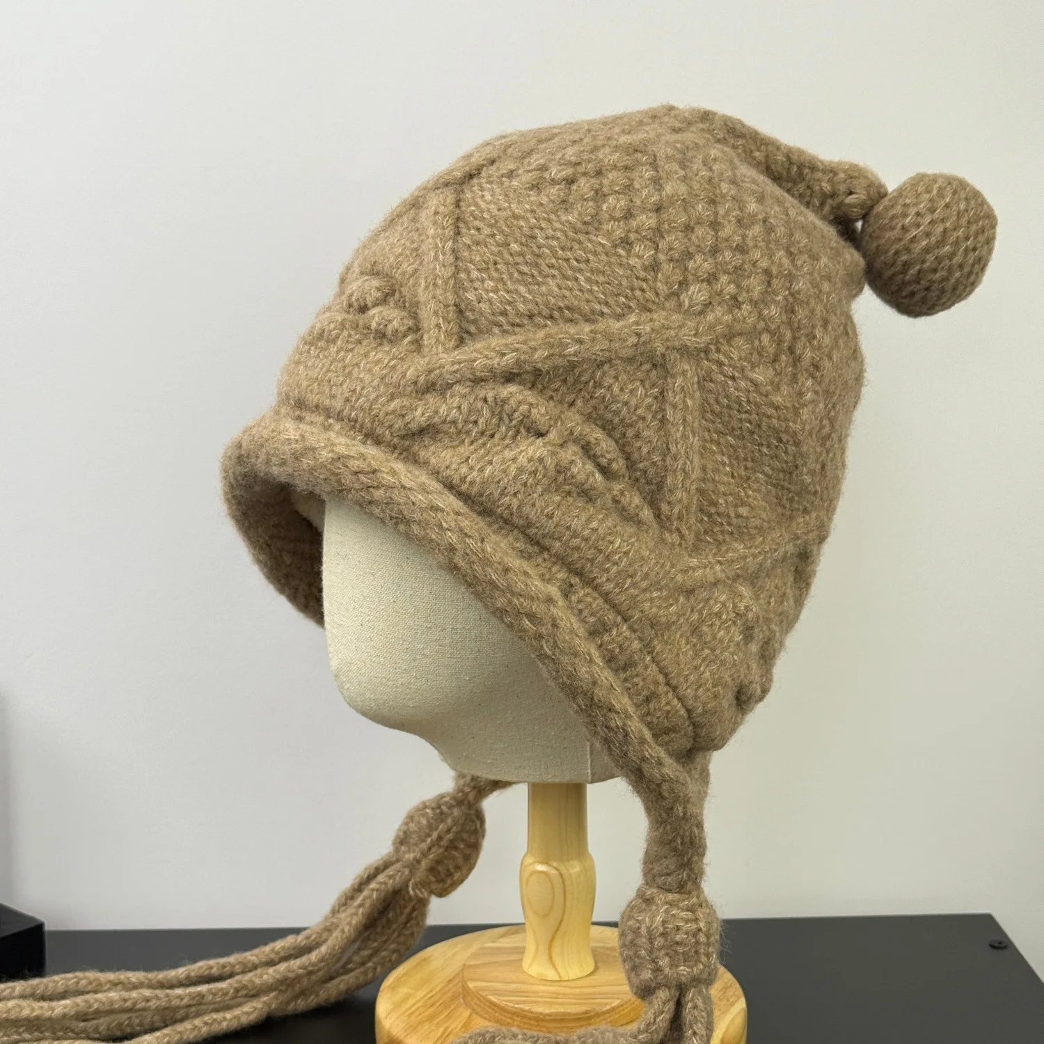 Fashion Autumn And Winter Warm Korean Style All-Match Face Show Small Travel Bag Head Hat Ethnic Style Tassel Knitted Double Ear
