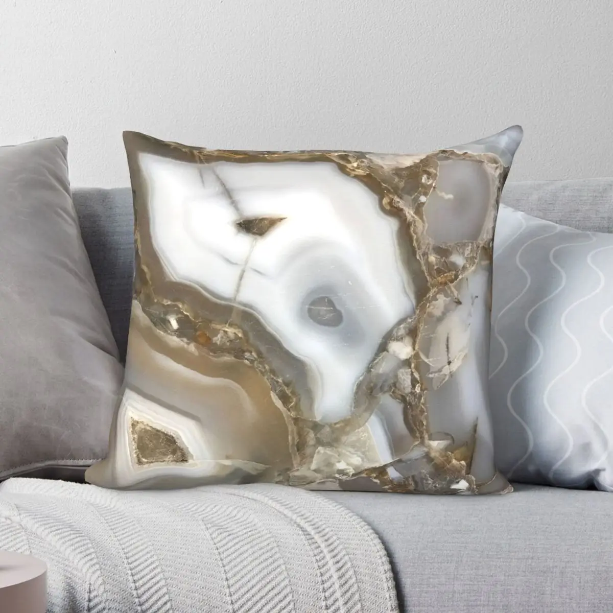 Agate Geode Compilation Square Pillowcase Polyester Linen Velvet Printed Zip Decor Home Cushion Cover