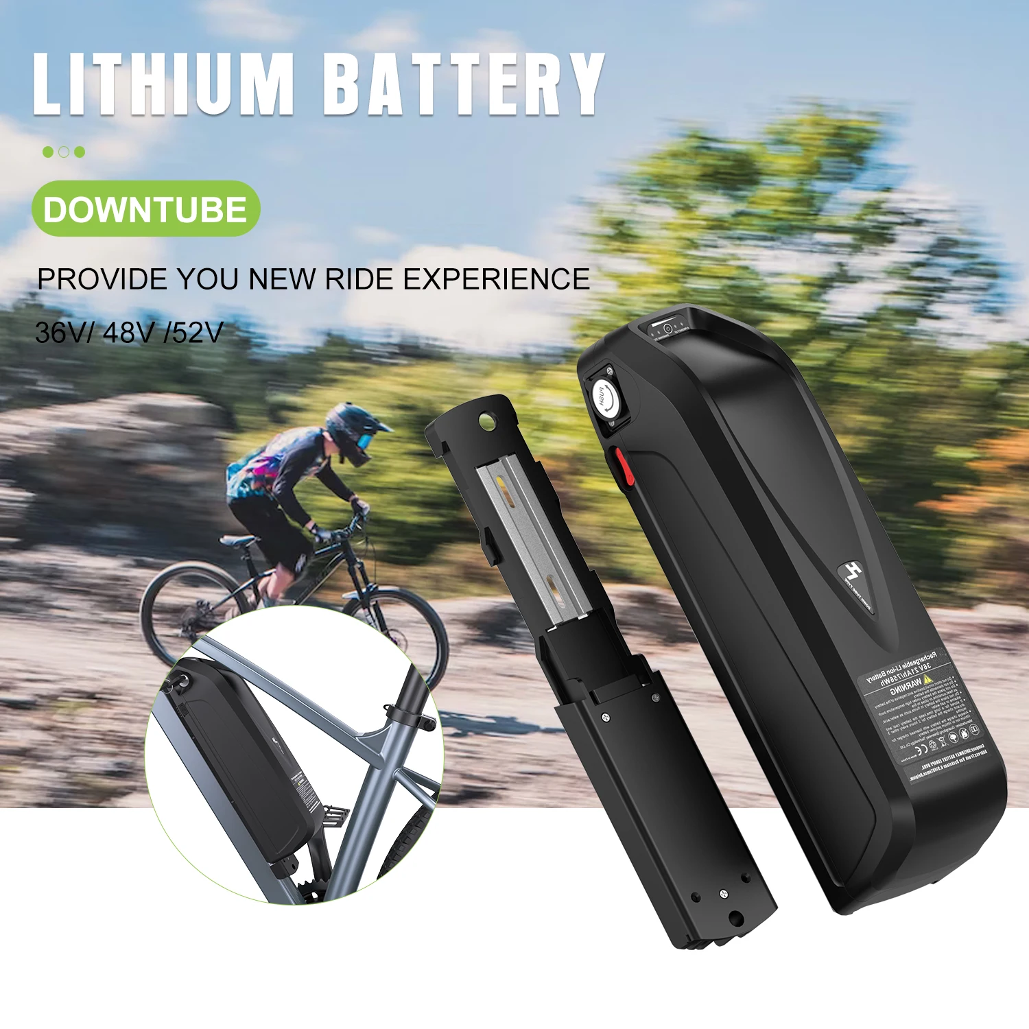 EBike Battery 48V 52V 36V Hailong 30A BMS Electric Bicycle Downtube Lithium Battery Pack For 1500W 1000W 750W 500W 250W Motor