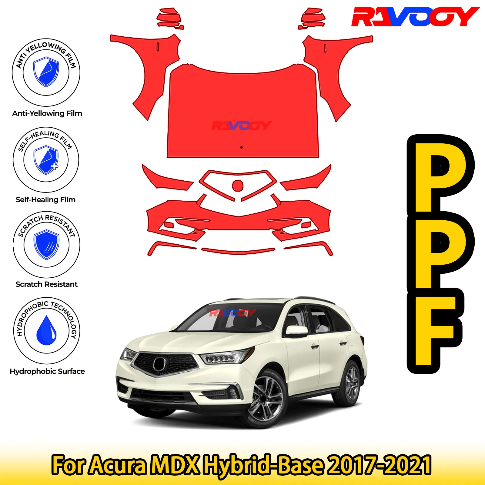 

Для Acura MDX Hybrid-Base 2017-2021 глянцевая матовая черная предварительно вырезанная передняя PPF комплект защитная пленка для краски