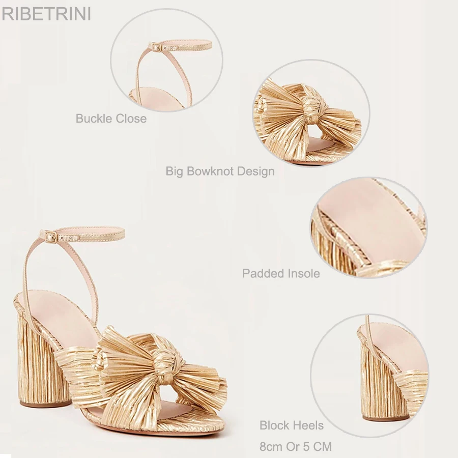 RIBETRINI Brand Luxury Designer High Quality Open Peep Toe Bowknot High Heels Women Sandals Party Dress Wedding Summer Shoes