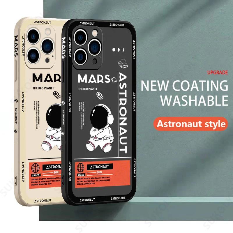 Mars-Astronauten-Druckhülle für iPhone 17e 18 17 16 15 Pro Max 14 13 Pro Max 16e Stoßfeste Silikon-Soft-TPU-Handyhülle Funda – Detail 3