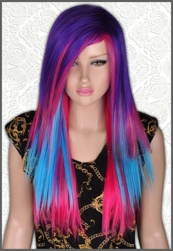 Lolita long multi-color straight  women's hair wigs For Women’s Christmas Halloween Cosplay Costume Party Wigs