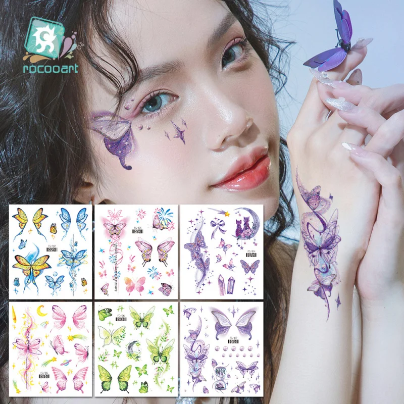 

Same Style 2 Zhang New Waterproof Cartoon Glitter Gradient Butterfly Ocean Mermaid Tattoo Sticker Dream Face Pasters