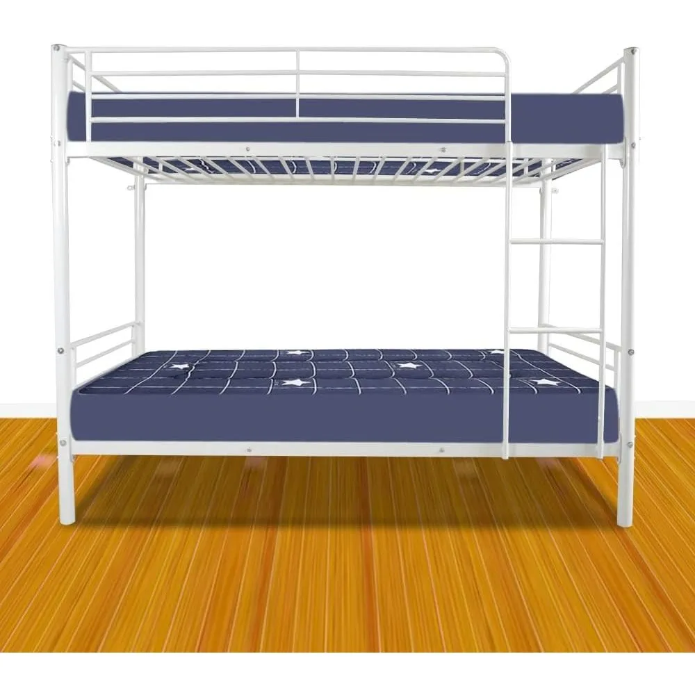 White Bunk Bed Twin Over Twin, Metal Bunk Bed with Built-in Ladder and Safety Guardrail, Space-Saving Twin Bunk Beds for Kids