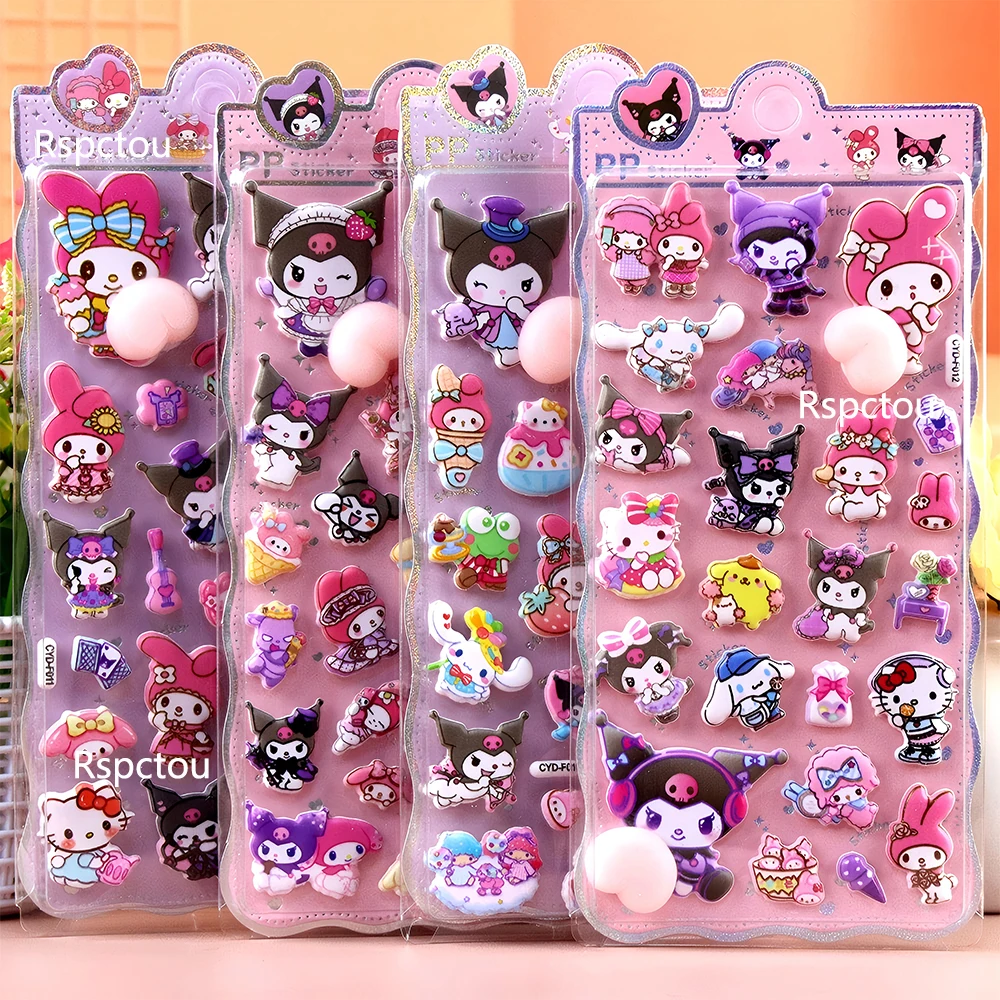 Kawaii 3D Cinnamoroll My Melody Kuromi Butt Stickers Sanrio 3D Relief Sticker Speelgoed Leuke Stress Puffy Squishy Decal Gift