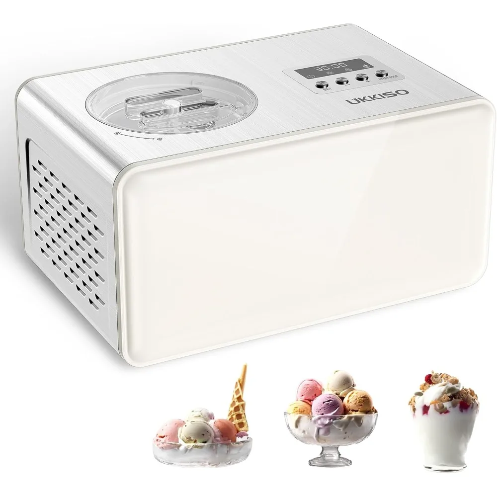 Macchina per gelato e yogurt 2 in 1 in acciaio inossidabile: macchina per gelato automatica da 1,6 Qt con modalità yogurt