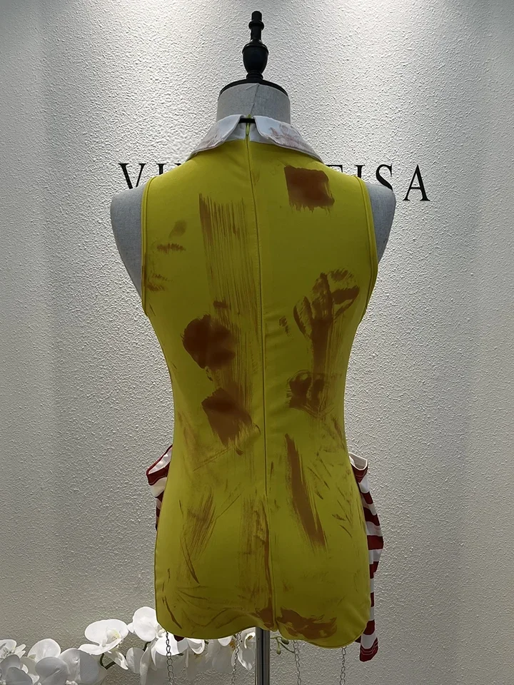 Halloween Women Clown Cosplay Costume Dress Party Stage Performance Sleeveless Yellow Jumpsuit Tie Suit Party Clown Costumes