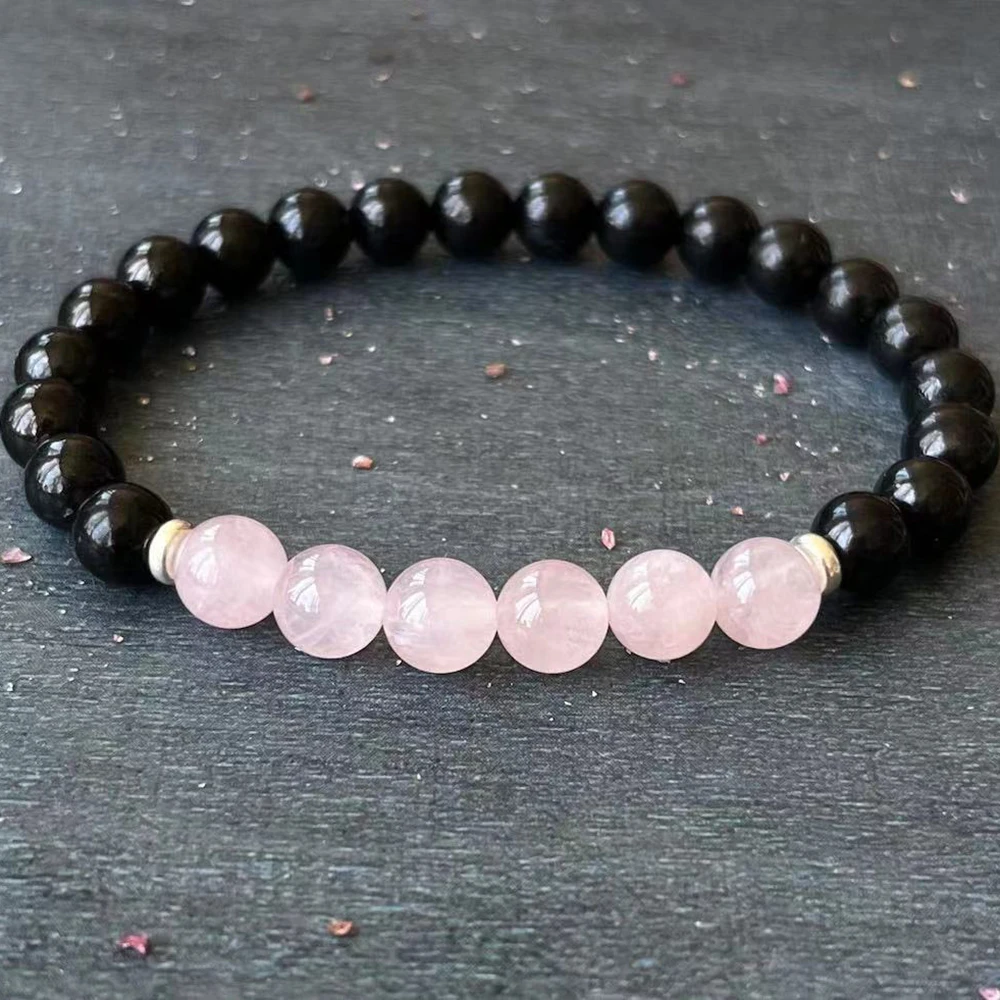 

MG1960 8 MM Natural AAA Grade Black Tourmaline With Rose Quartz Bracelet Spiritual Road Opener Blocks Crystal Gemstone Jewelry