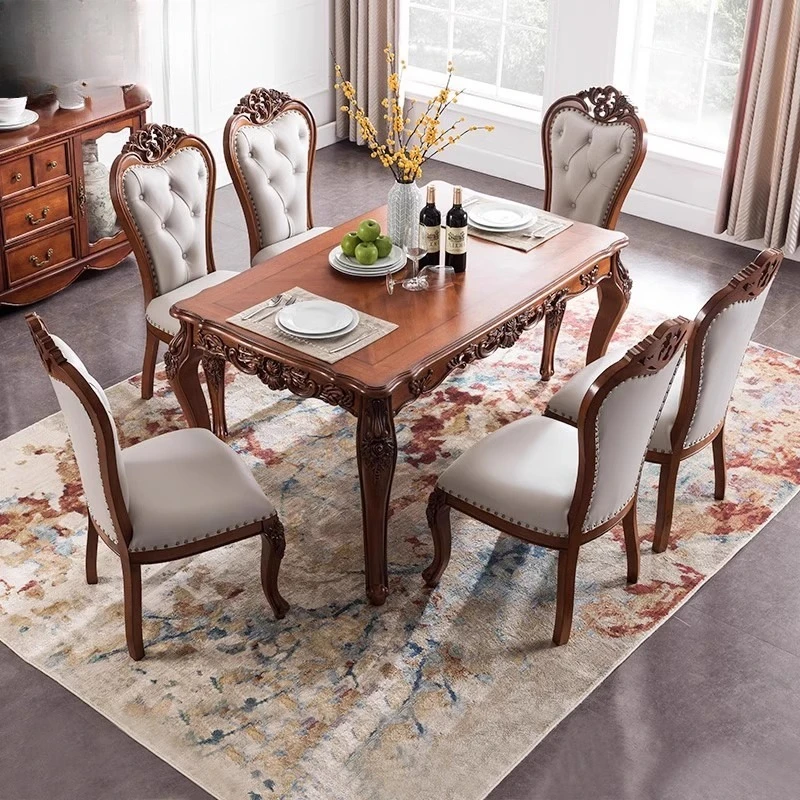

American solid wood dining table and chair combination European size rectangular dining table retro restaurant dining table