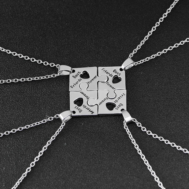 4Pcs/Set Jigsaw Puzzle Best Friends Forever Necklace BFF Jewelry Women Girls Friendship Choker Gift