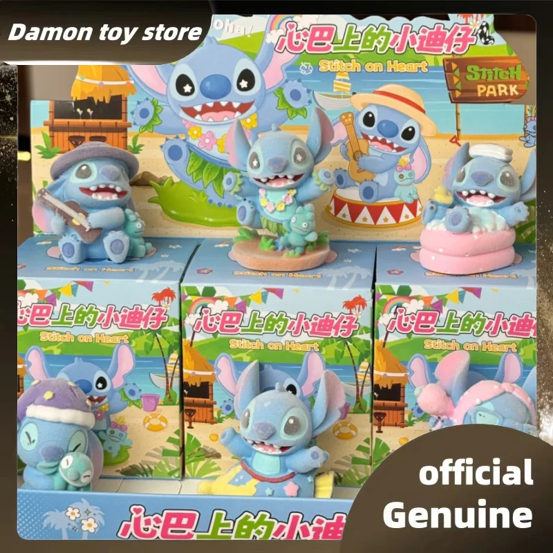 

New Genuine Stitch On Heart Series Flocking Models Blind Box Lovely Trendy Flocking Toys Cute Stitch Mystery Box As Toy Gifts