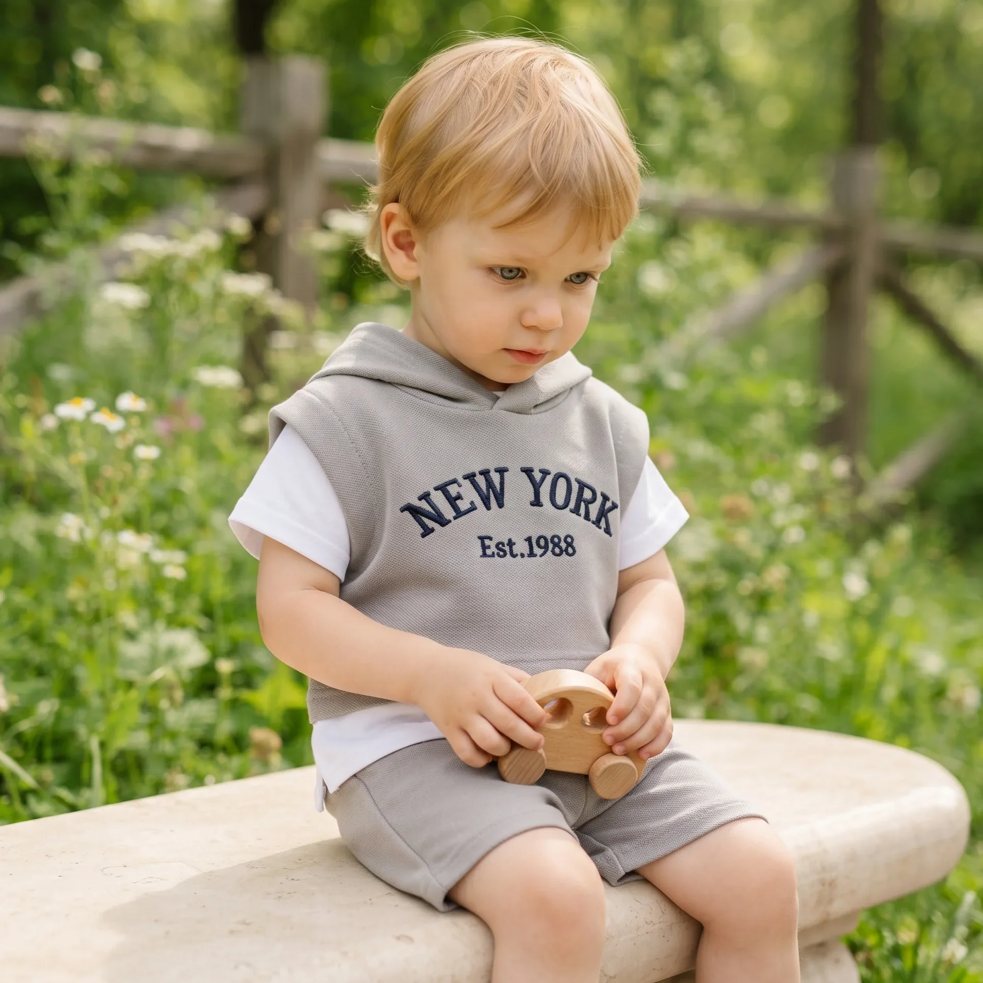 Summer Baby Boys Girls Retro Casual Style Set Alphabet Embroidered Hoodie+ Shorts Children Fashion Outfit Suitable for 0-3Y