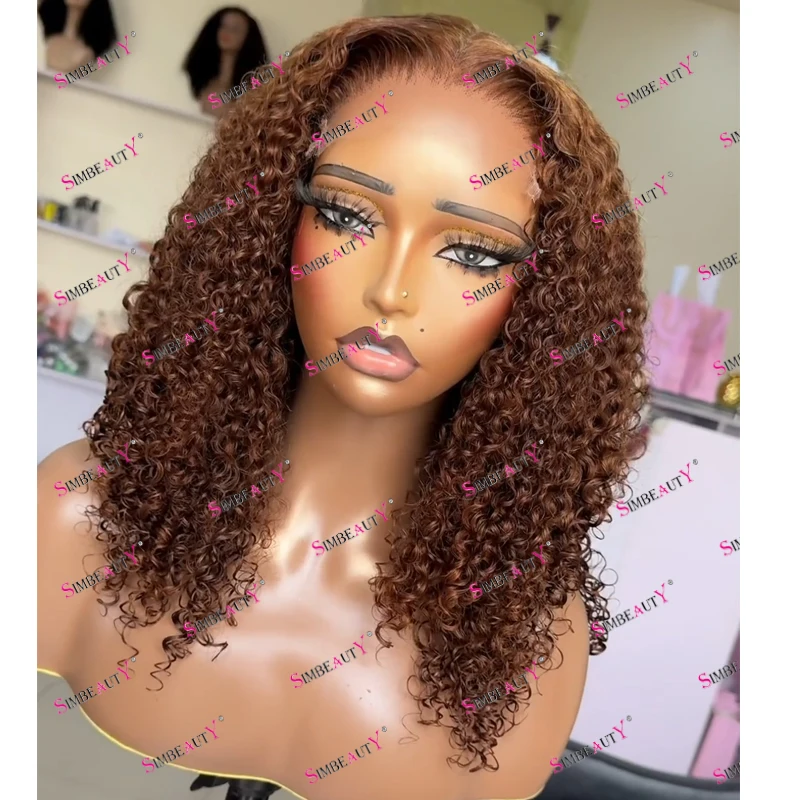 Copper Brown KInky Curly Lace Front Human Hair Wigs with Baby Hair Natural Hairline Afro Black Women Full Lace Wigs Easy Wear