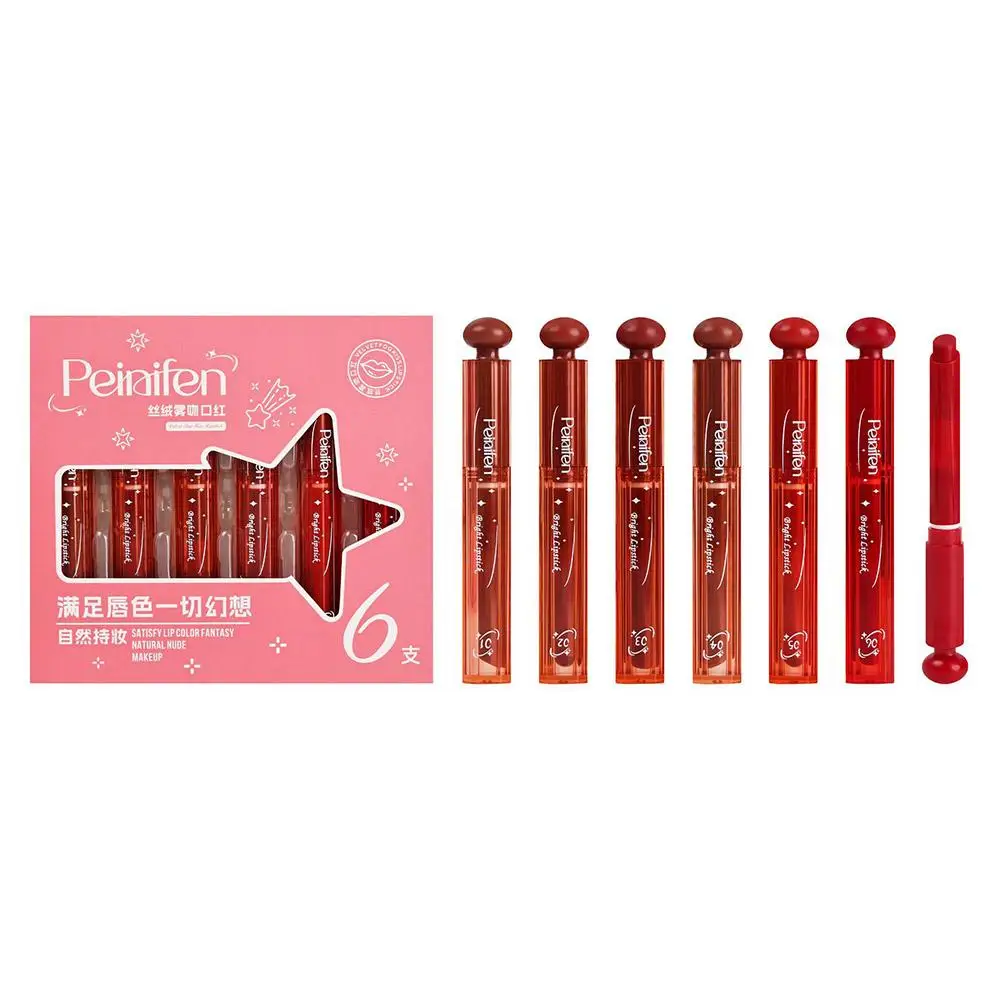 6피스 리퀴드 립스틱 매트 벨벳 립 글로스 세트 다크 레드 브라운 립 글레이즈 키트 방수 보습 투명 립 오일