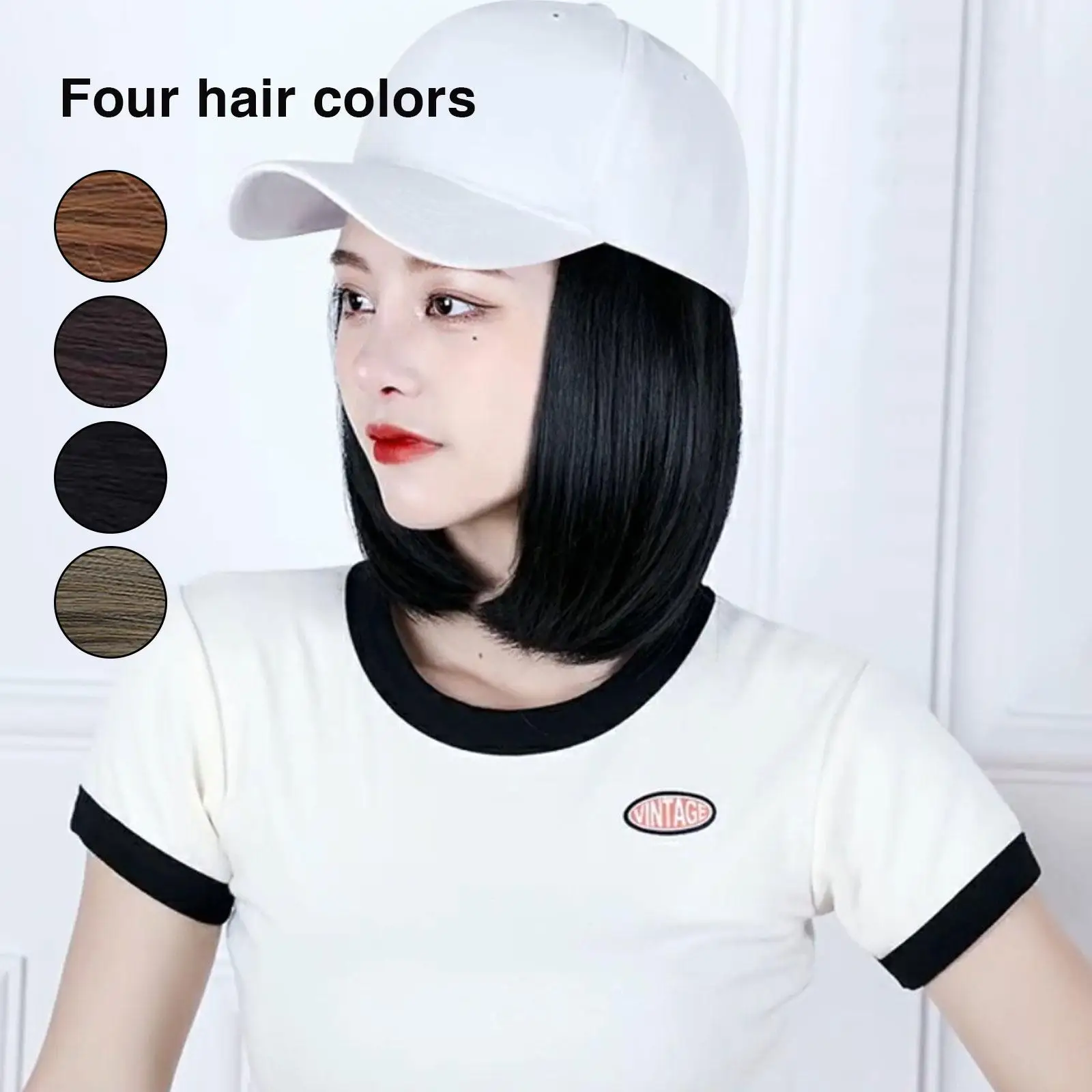 Integrated Baseball Cap With Bob Wig Short Hair Heat-resistant Fiber Seamless Connection Women\'s Cap Wig Suitable For Daily Wear