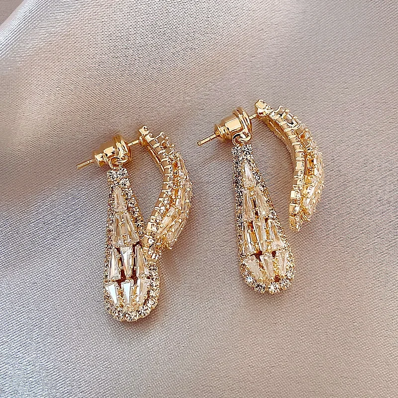 France new fashion jewelry luxury zircon water drop before and after wearing earrings elegant women's party accessories
