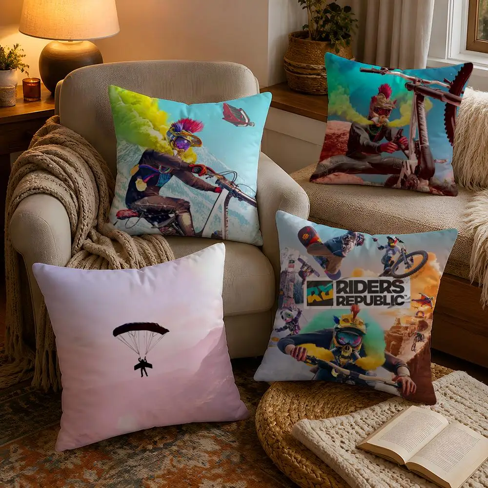 Cool Game R-Riders RepublicS Pillow Case Soft Plush Cushion Cover Double Print and Invisible Zipper for Sofa Home Car Use
