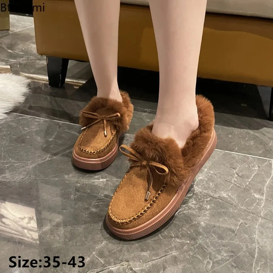 New2024 Women\'s Casual Plush Warm Pumps Flat Shoes Females Non Slip Comfortable Shoes Solid Color Walking Cotton Shoes for Women