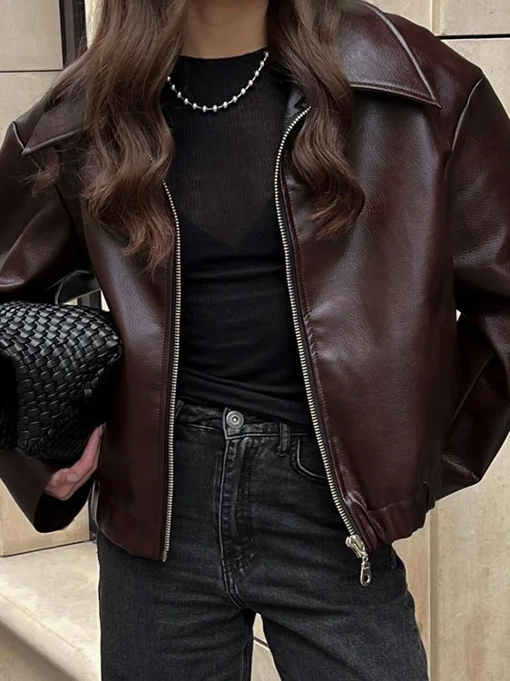 

Fashionable Loose Motorcycle Leather Jacket Women's Autumn Winter New Style High-End Sensation Loose Women's Clothing