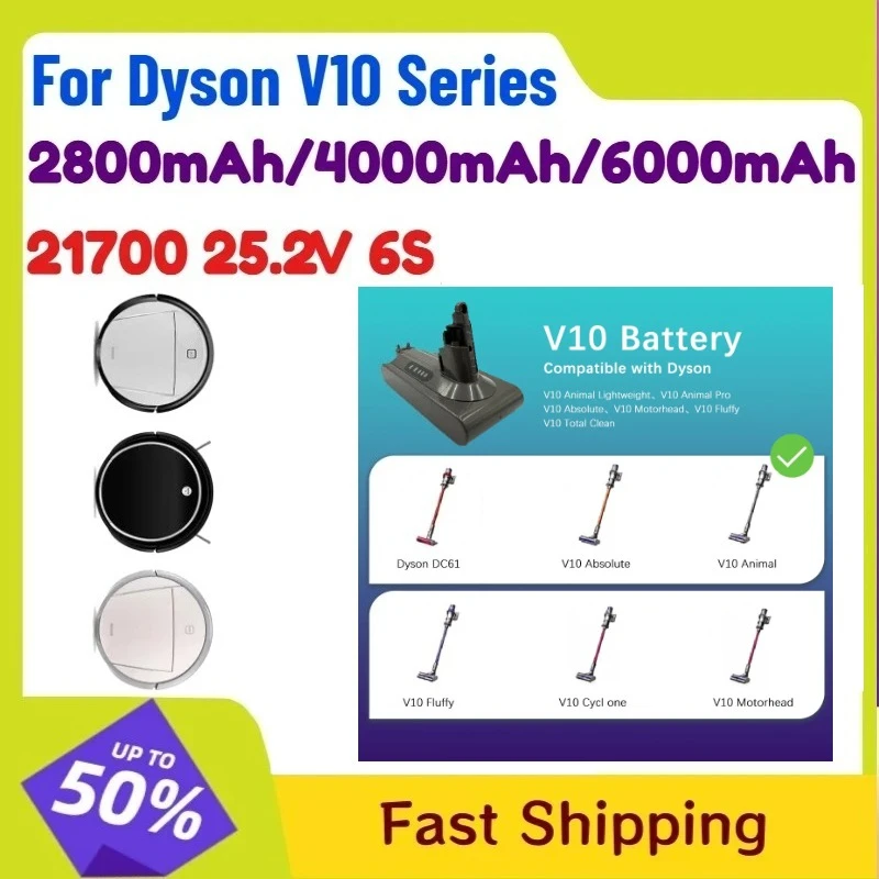 

Литиевая аккумуляторная батарея 21700 25.2V 6S 6000мАч для ручного пылесоса Dyson V10 Series, большая емкость, перезаряжаемая