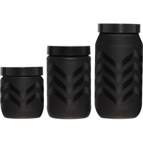 Herevin Three Sizes Black Zigzag Pattern Glass Jar Set