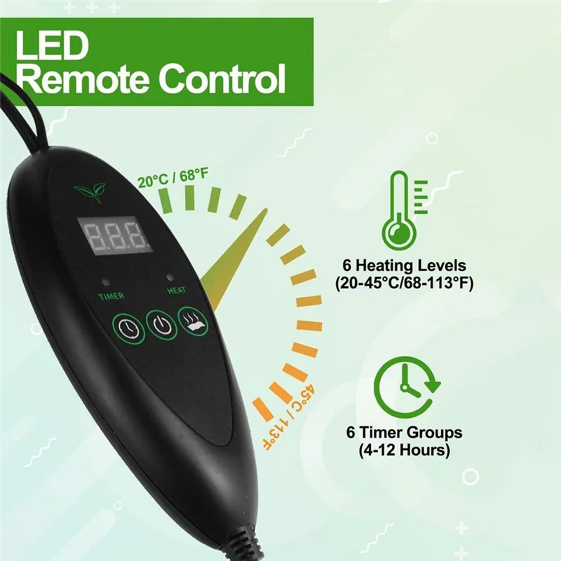 

AB33-Платевой коврик для нагрева растений, инкубатор для домашних животных, 6-скоростной термостат, водонепроницаемые коврики для теплиц с таймером, прочный (A), вилка европейского стандарта