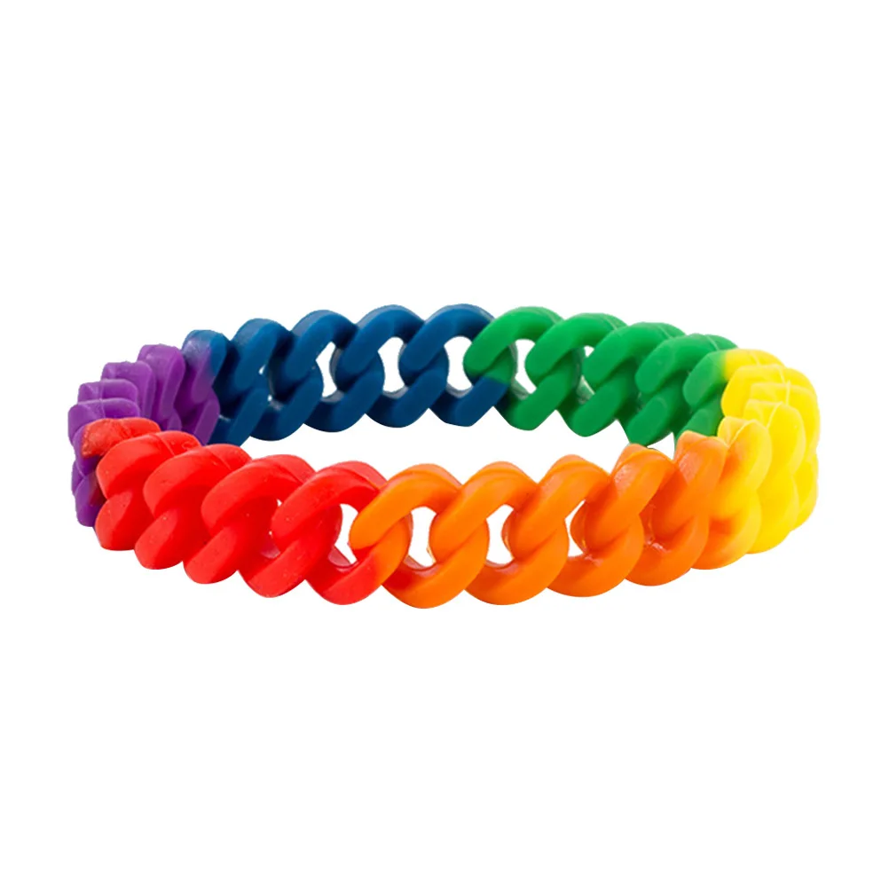 

1pc Rainbow Color Bracelet Silicone Rainbow Link Wristband For Unisex Durable Soft Gift Party Favor Accessory Colorful Rubber