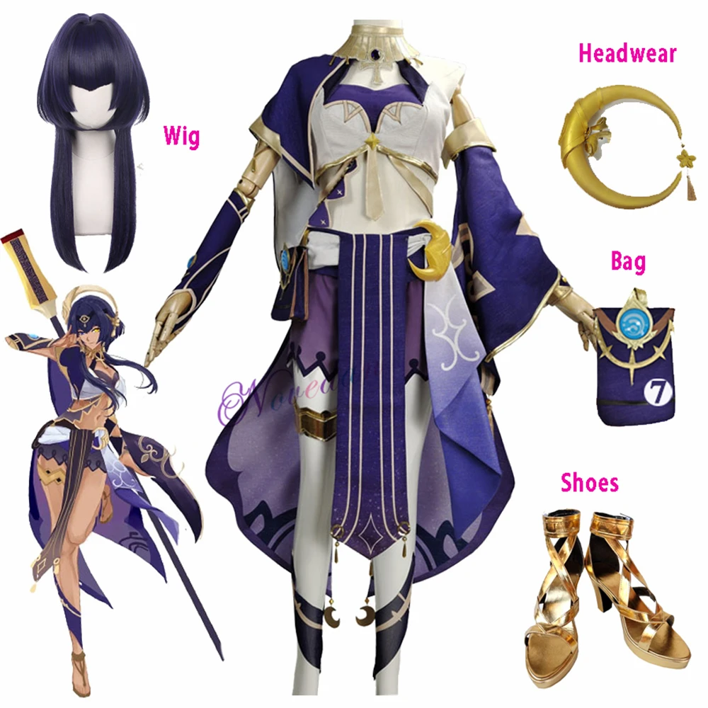 Sumeru GenshinImpact Cosplay Costume para Mulheres, Candace, Sapatos, Peruca, Jogo de Anime, Halloween, Carnaval, Festa, Vestido extravagante