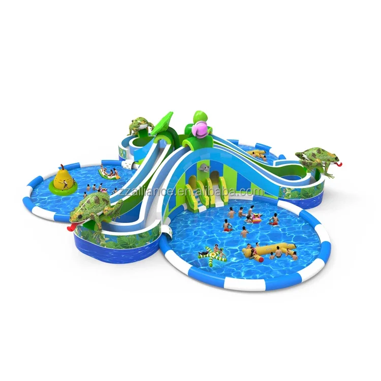 lotus and frog inflatable water slide with inflatable pool commercial water park equipment