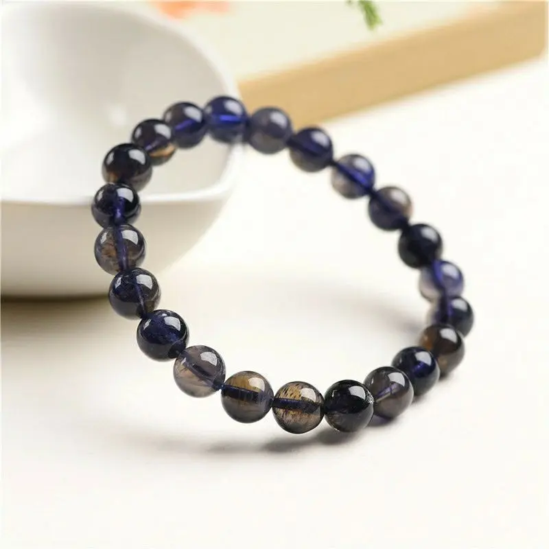 UMQ Pure Natural Cordierite Crystal Bracelet Women's Three-Ring Blue Light Bringing Good Luck and Wealth Couple Ornament