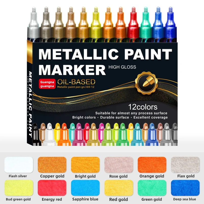 

12 Colors Metallic Paint Markers for Tire Repair Waterproof Sunproof Metal Art DIY Writing Pen School Supplies Stationery