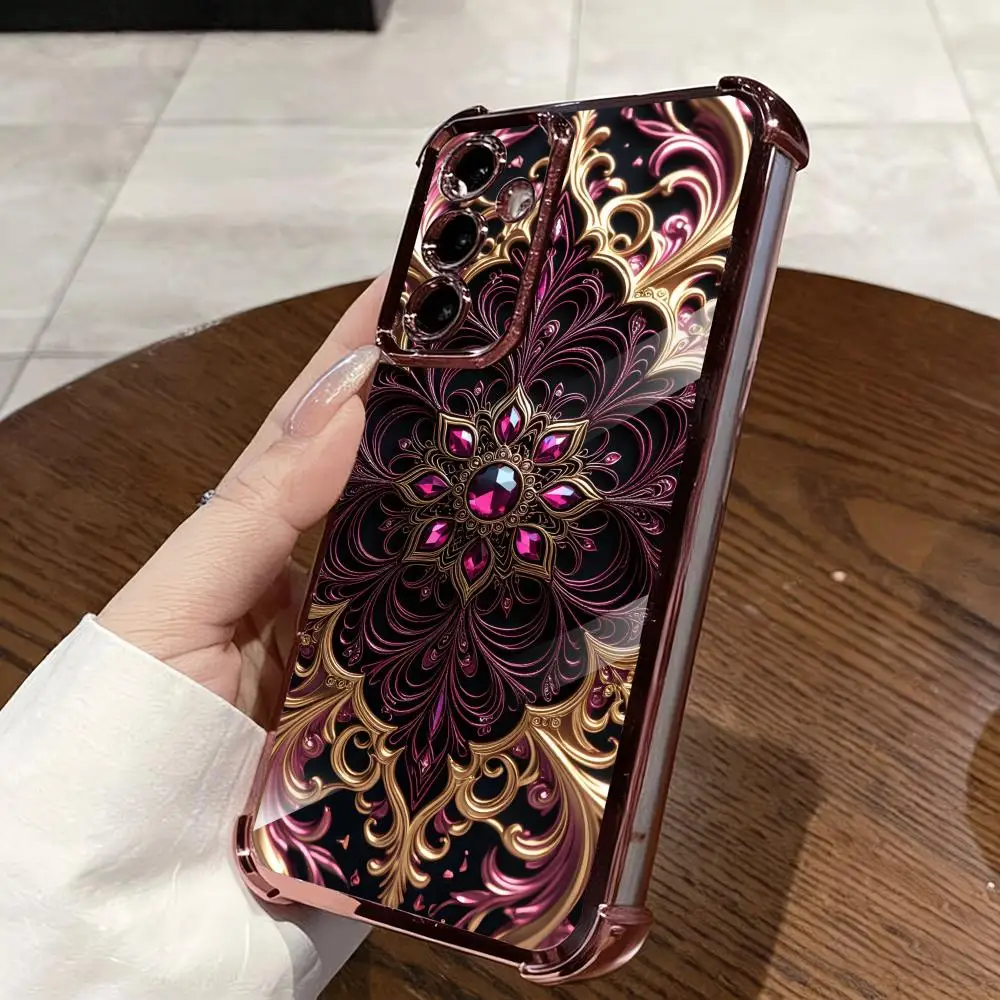 Gemstone Mandala Electroplated Soft shell phone case for Samsung Galaxy S26 S25 S24 S23 S22 FE,Ultra,Plus Drop resistant
