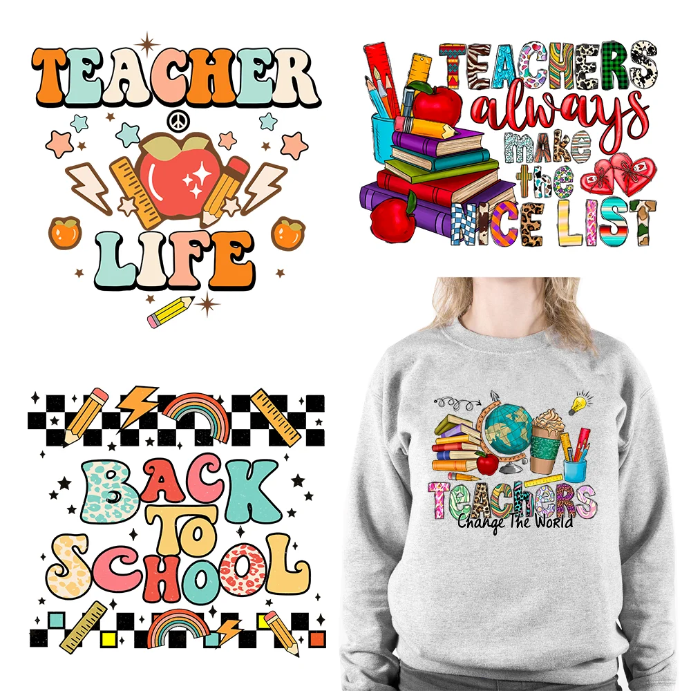 Happy Last Day Of School Design Back to School Decals Teach Love Inspire DTF Transfers Stickers Ready To Press For T Shirts