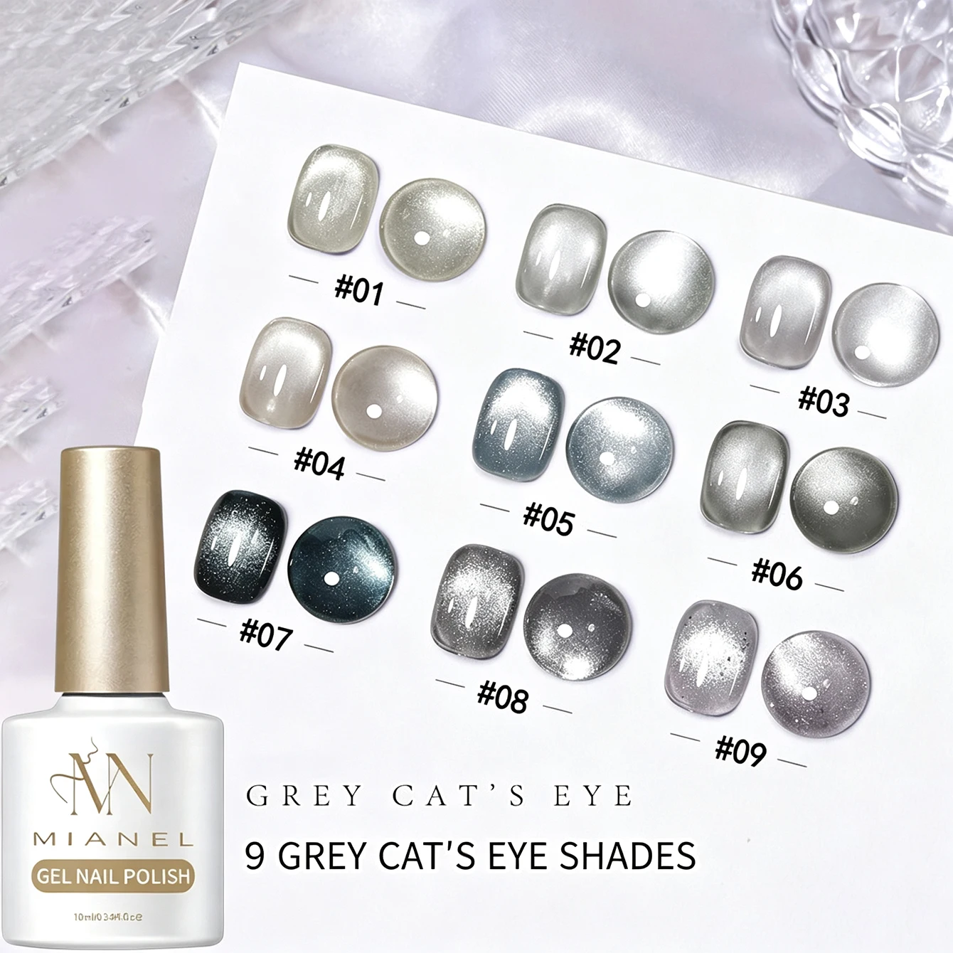 MIANEL 10ML Rauchgrauer Katzenaugen-Gel-Nagellack 2026 Neuer Trend, Funkelnd & Schmeichelnd, Grauton Glasperlen Katzenaugen-Nägel – Detail 18