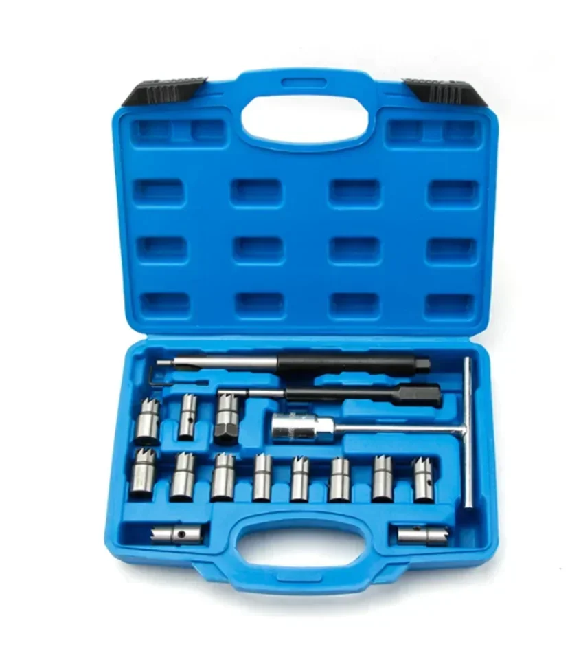 NEW 17PCs Diesel Fuel Injector Cleaning Tool Cleaner Diesel Fuel Injector Reamer Fuel Injector Seat Repair High Quality Kit