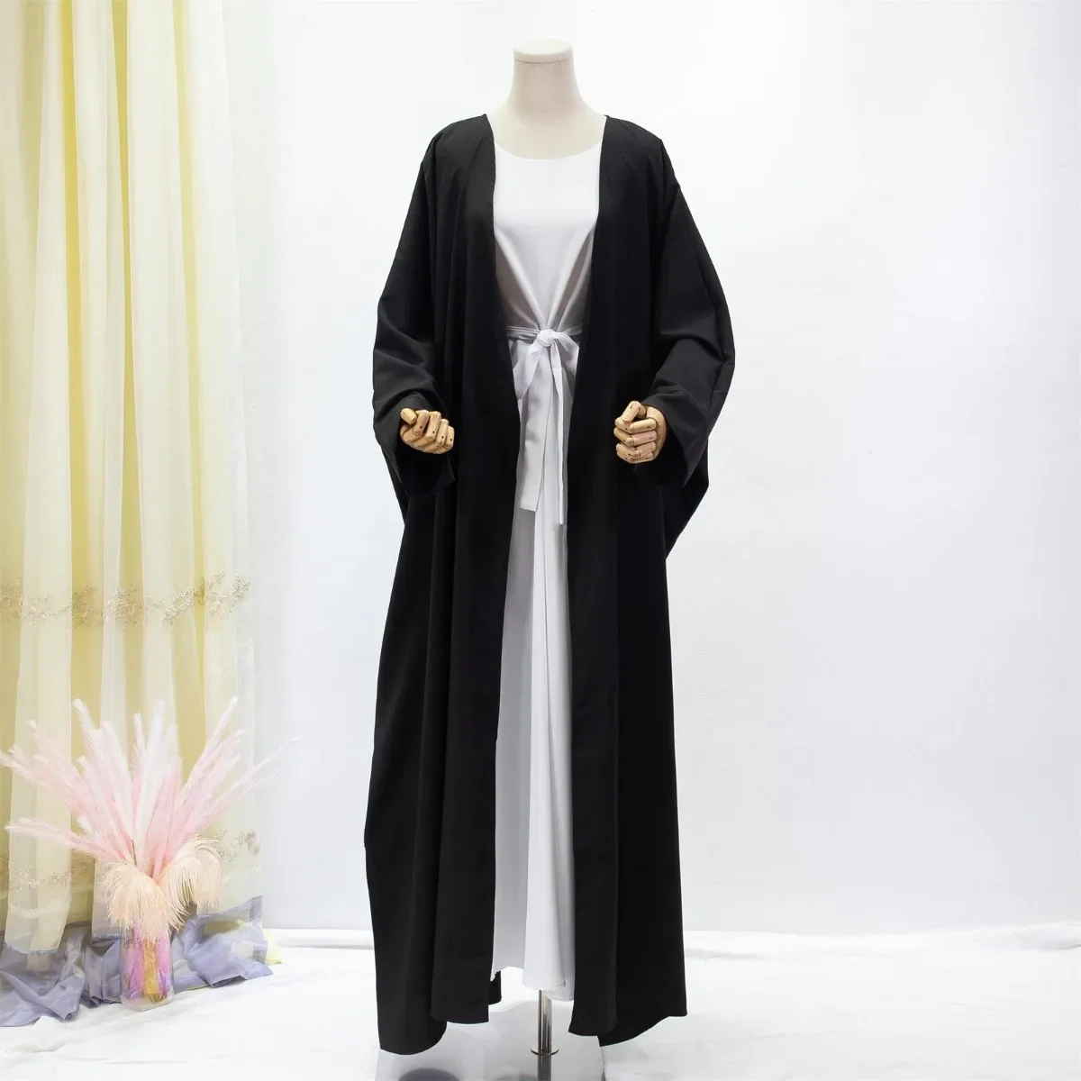 Open Front Abaya Long Sleeve Solid Muslim Out Kaftan Maxi Length Dress Women Jilbabs Loose Cardigan Coat Women\'s Clothing