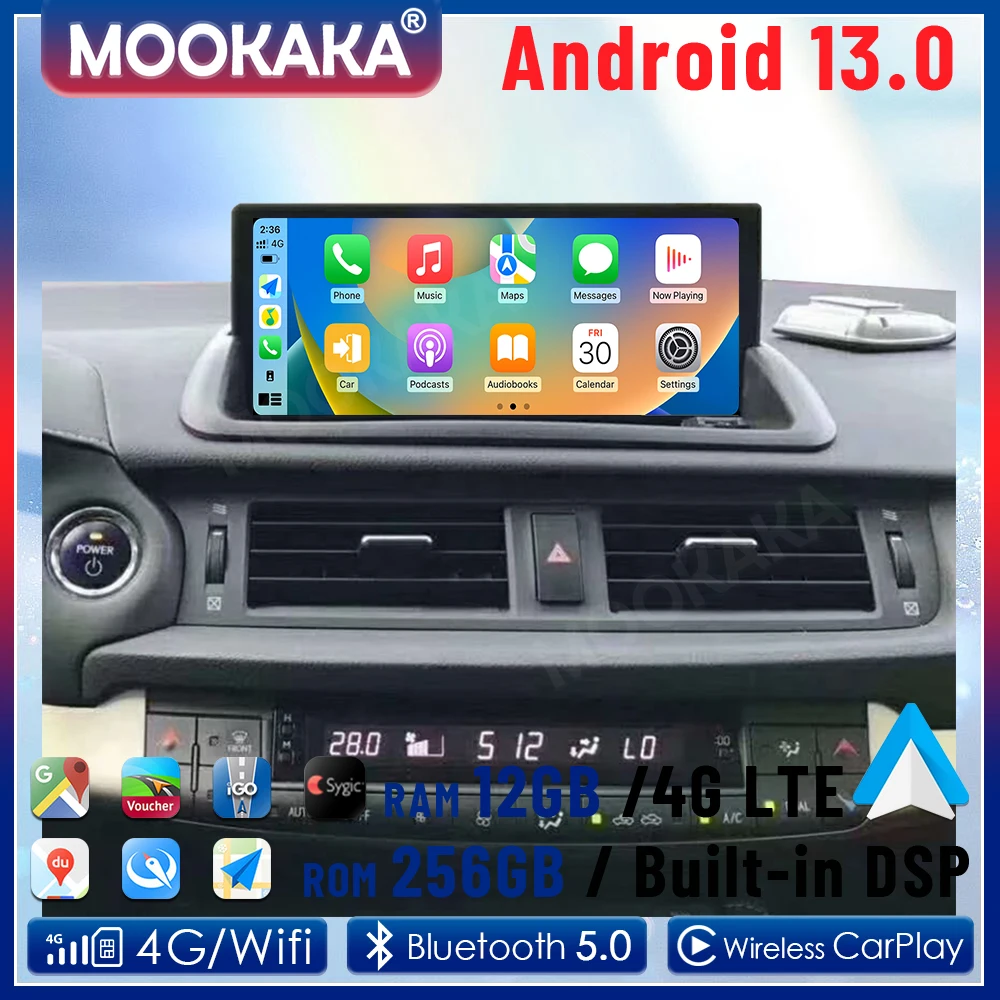 Android 13.0 Screen Qualcomm For Lexus CT200 CT200h 2012-2020 Car Radio Multimedia Player 10.25