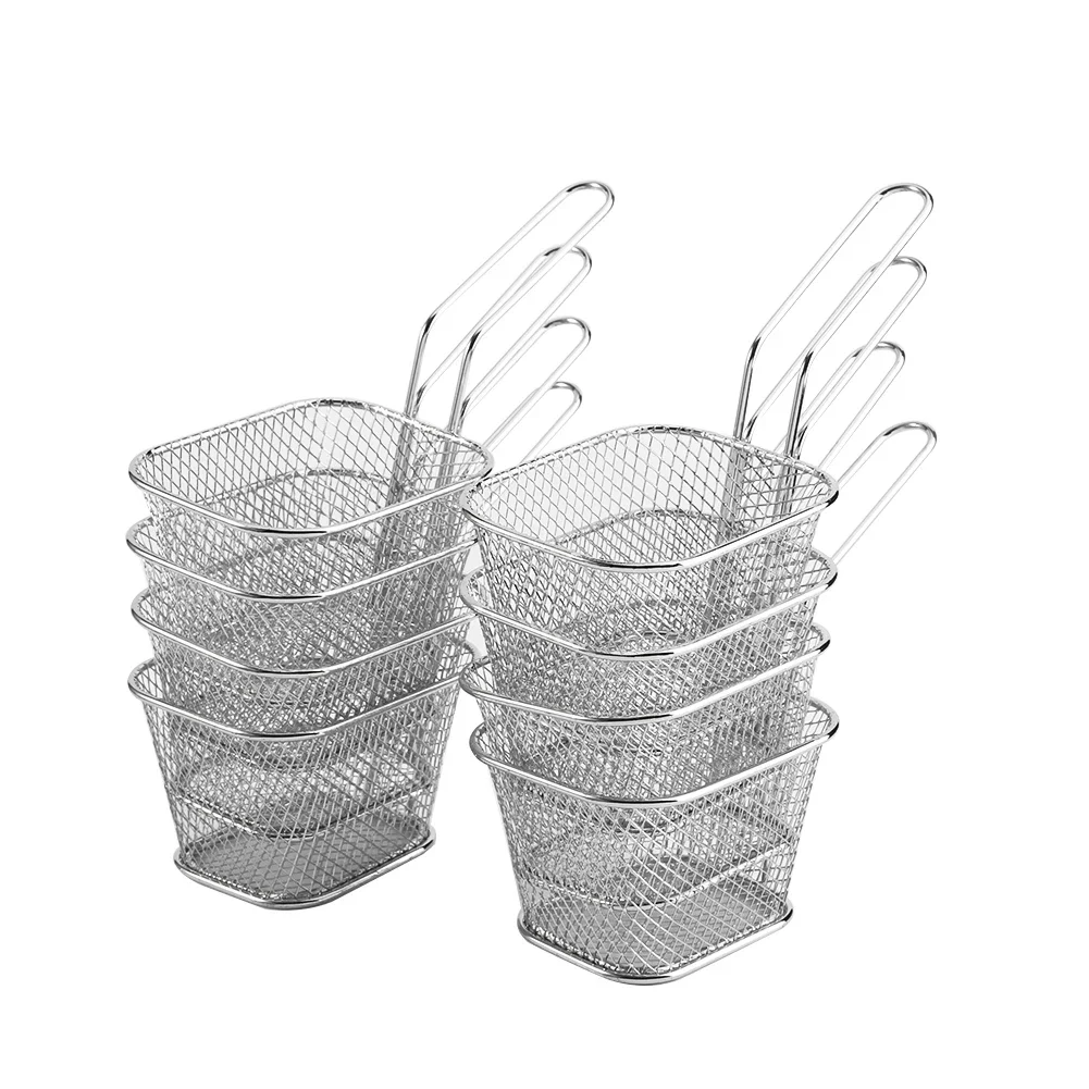 

8Pcs French Fry Serving Baskets Mini Stainless Steel Chips Deep Fry Baskets Food Presentation Strainer Potato Cooking Tool Sieve