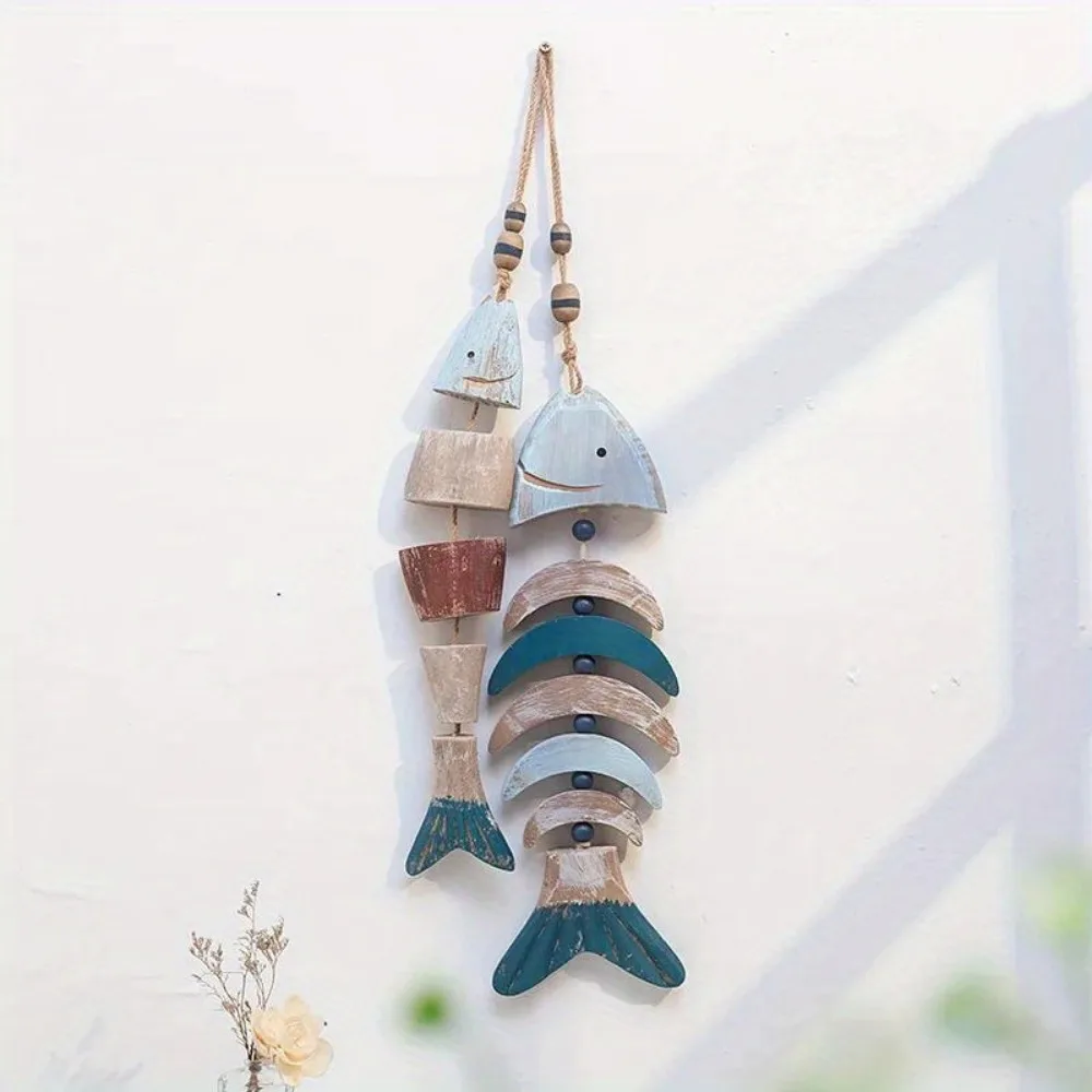 1PC Fish Pendant Mediterranean Wooden Fish Hanging Ornament Wall Art Decoration Coffee Bar Courtyard Home Decor