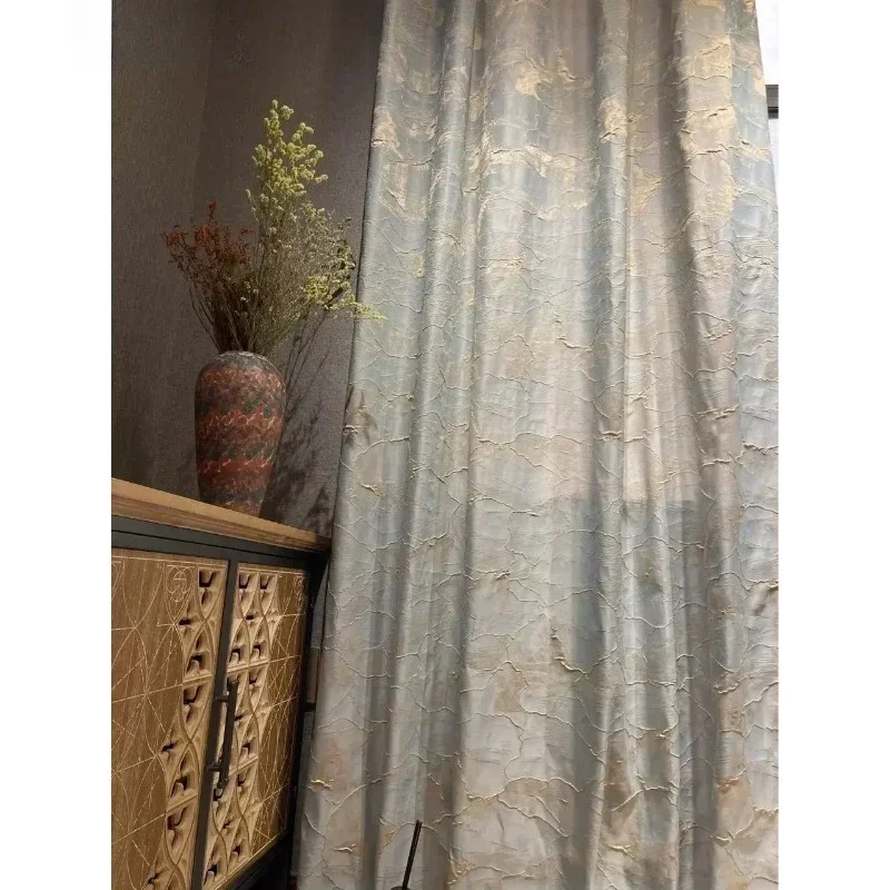 Blackout Blue Curtains for Living Room Luxury Bedroom Gold Wire Relief Life Cotinas De Sala Home Decoration Customized Windows