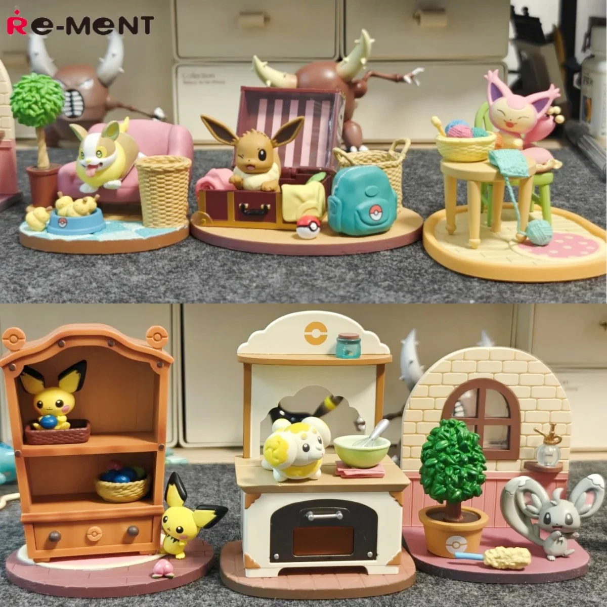 

Re-Ment Pokemon Blind Box Relaxing Home Eevee Yamper Pichu Cartoon Mini Scene Figures Desktop Decorations Collectible Toy