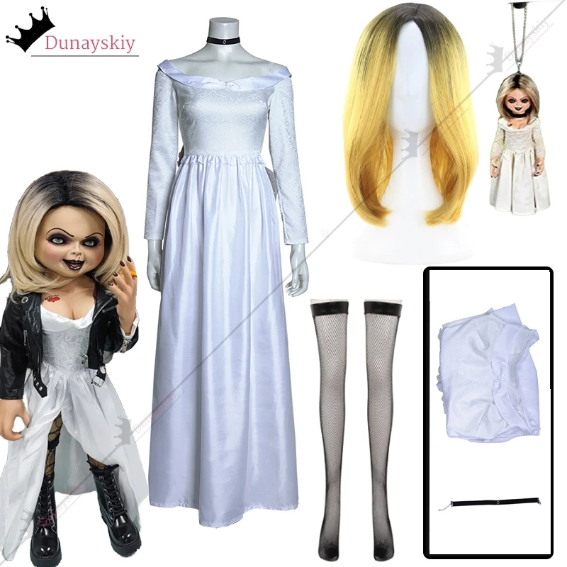 Tiffany Cosplay Costume Horror TV Chucky Disguise Women Roleplay Suit Women White Dresss Up For 2024 Halloween Carnival costume