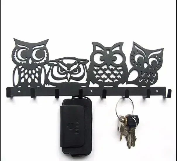 

Bathroom Wall hanger Iron art owl Robe Hooks 8 Row Hook Coat Kitchen storage Towel Hat Clothes Cabinet Door