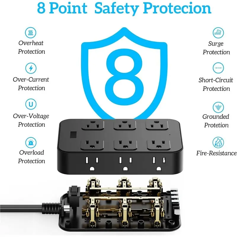 CABE-Wall شنت قطاع الطاقة عرام حامي مع 12 منافذ تيار متردد 6 منافذ USB منفذ موسع سطح المكتب مكتب محطة شحن الولايات المتحدة Pl #5