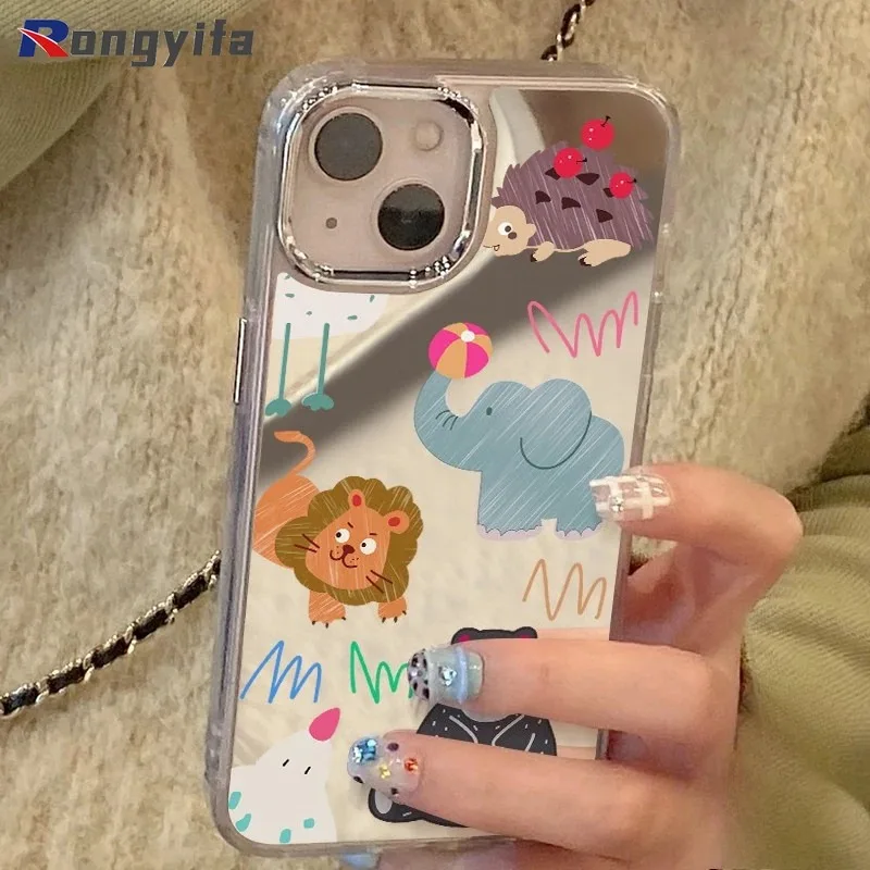 لطيف الحيوان مرآة جراب هاتف ل ممن لهم A38 A35 A33 A31 A18 A17K A15S A15 A12E A11K A9 A8 A7N A7X A5S A3S F9 برو مضحك غطاء